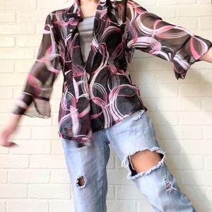 SUPER CUTE psychedelic indie grunge dress barn half sleeved sheer top.